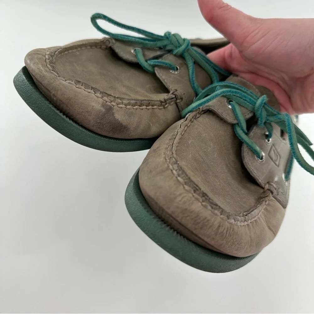 Sperry topsiders mens boat shoes size 9 gray teal leather preppy